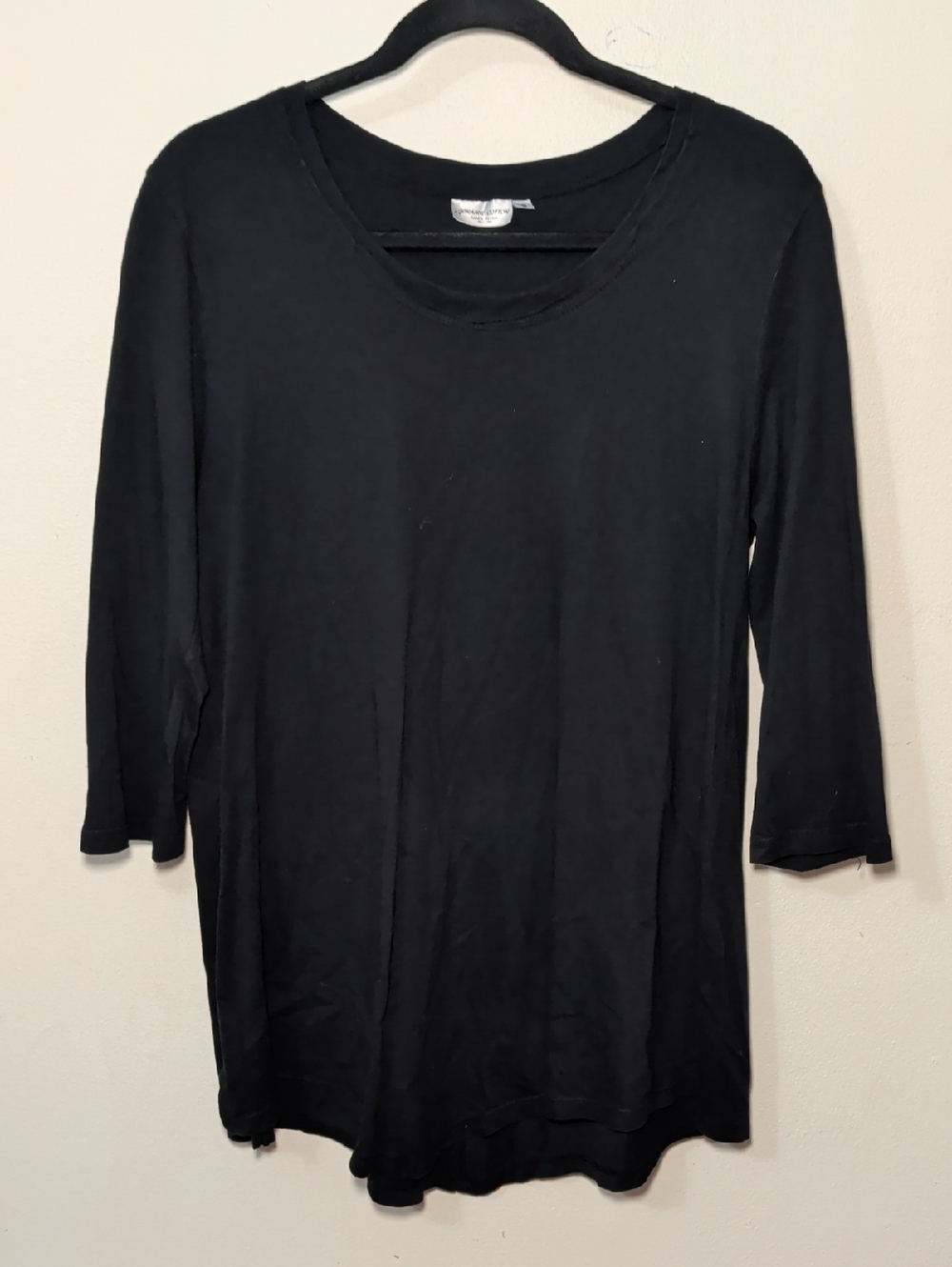 Prairie Cotton Black Scoop Neck Tunic 3/4 Sleeve Minimalist Women's Size S